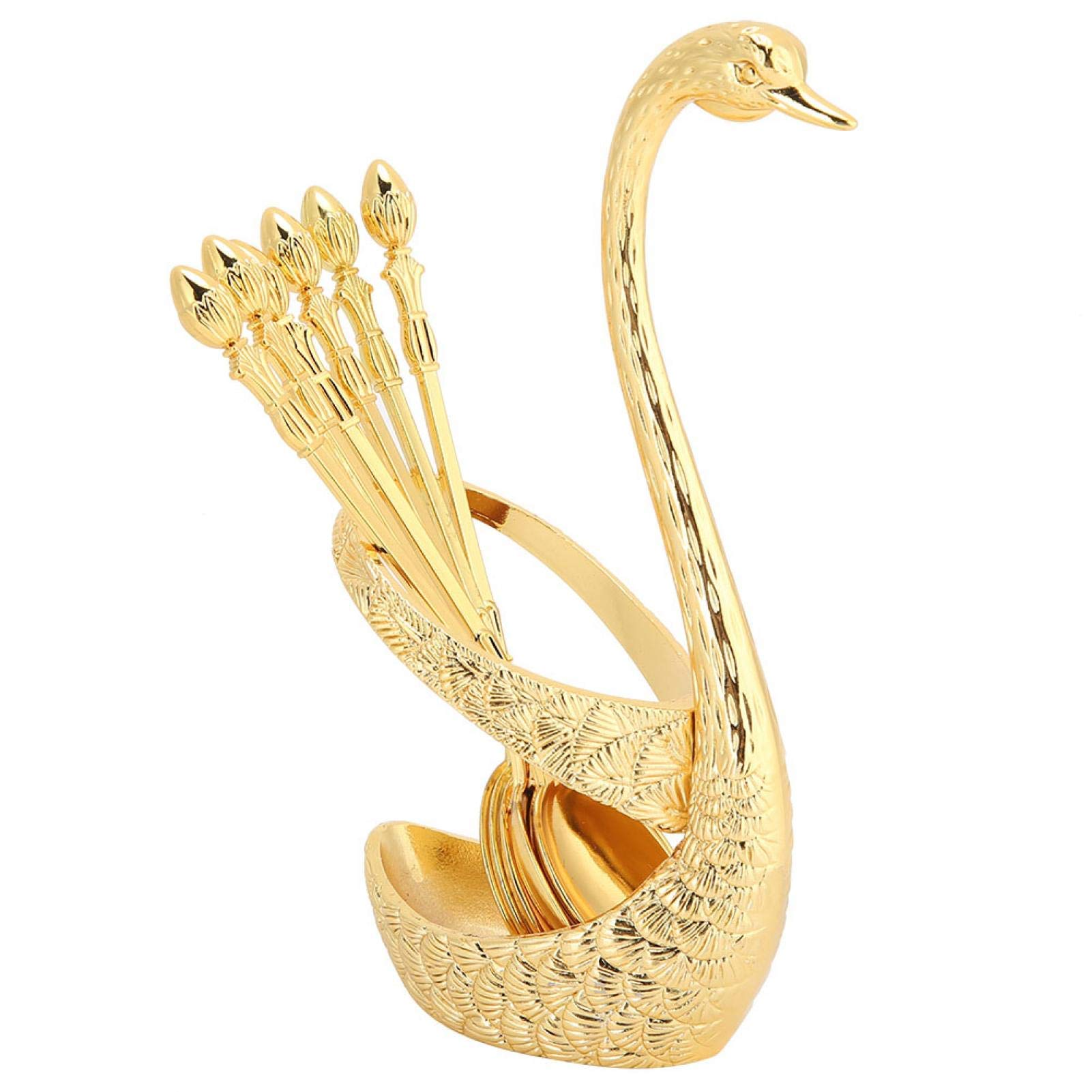 Kit de cuchara de comida portátil multifuncional de aleación de zinc con forma de cisne, moderno y duradero juego de cubiertos para cocina, cafés, restaurante (dorado)
