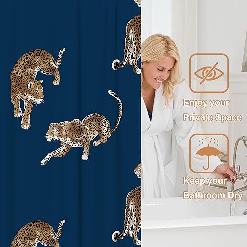 Miniatura 3 de Cortina de ducha bohemia con estampado de leopardo y guepardo, tela para bañeras, juego de cortina de ducha con 12 ganchos, 72 x 72 pulgadas,
