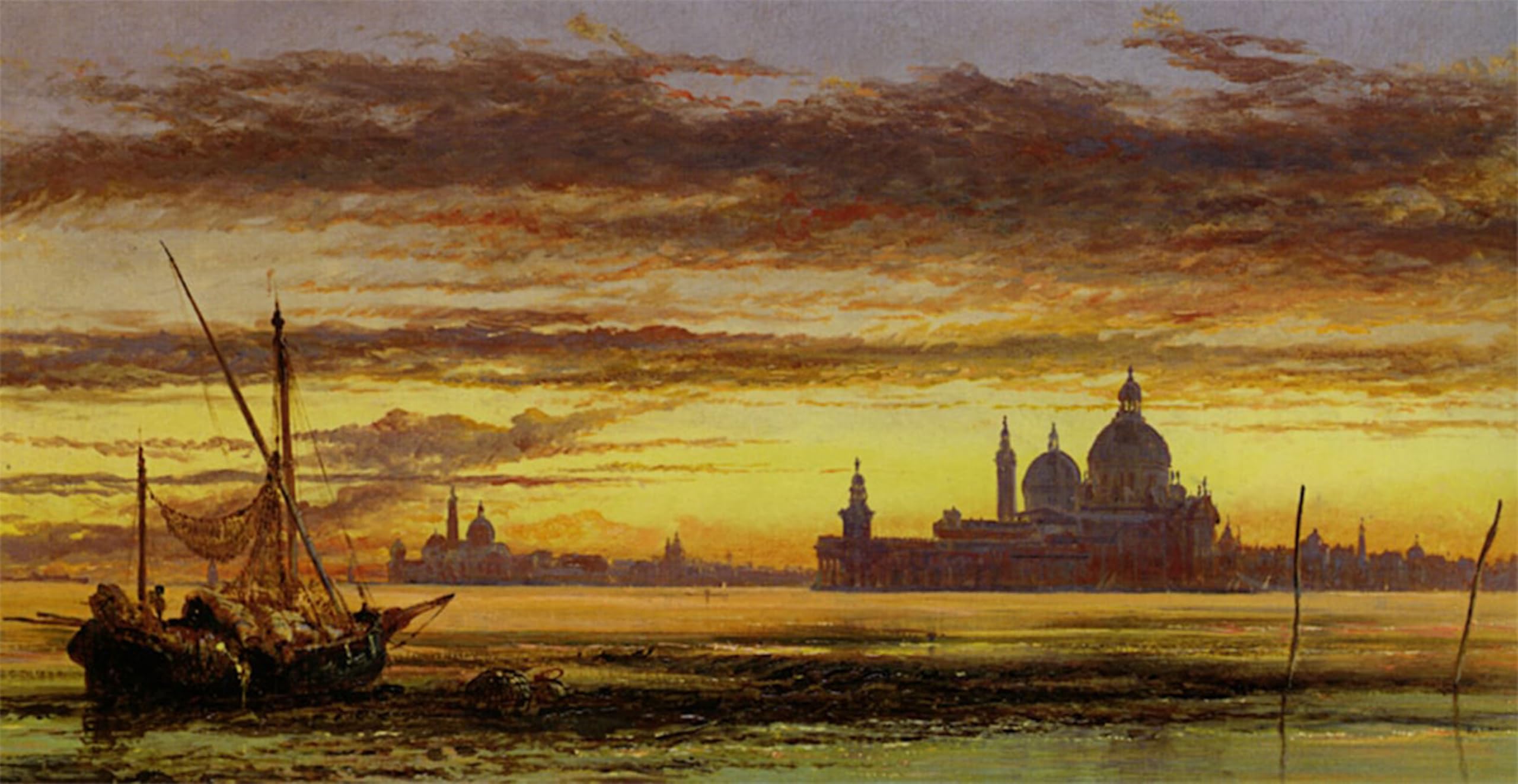 Artxlxxbn No Frame Famous Print Painting Colorful Art Print Sunset Sky Salute And San Giorgio Maggiore By Edward William Cooke Canvas Art Decorations For Home Decor 60X90cm