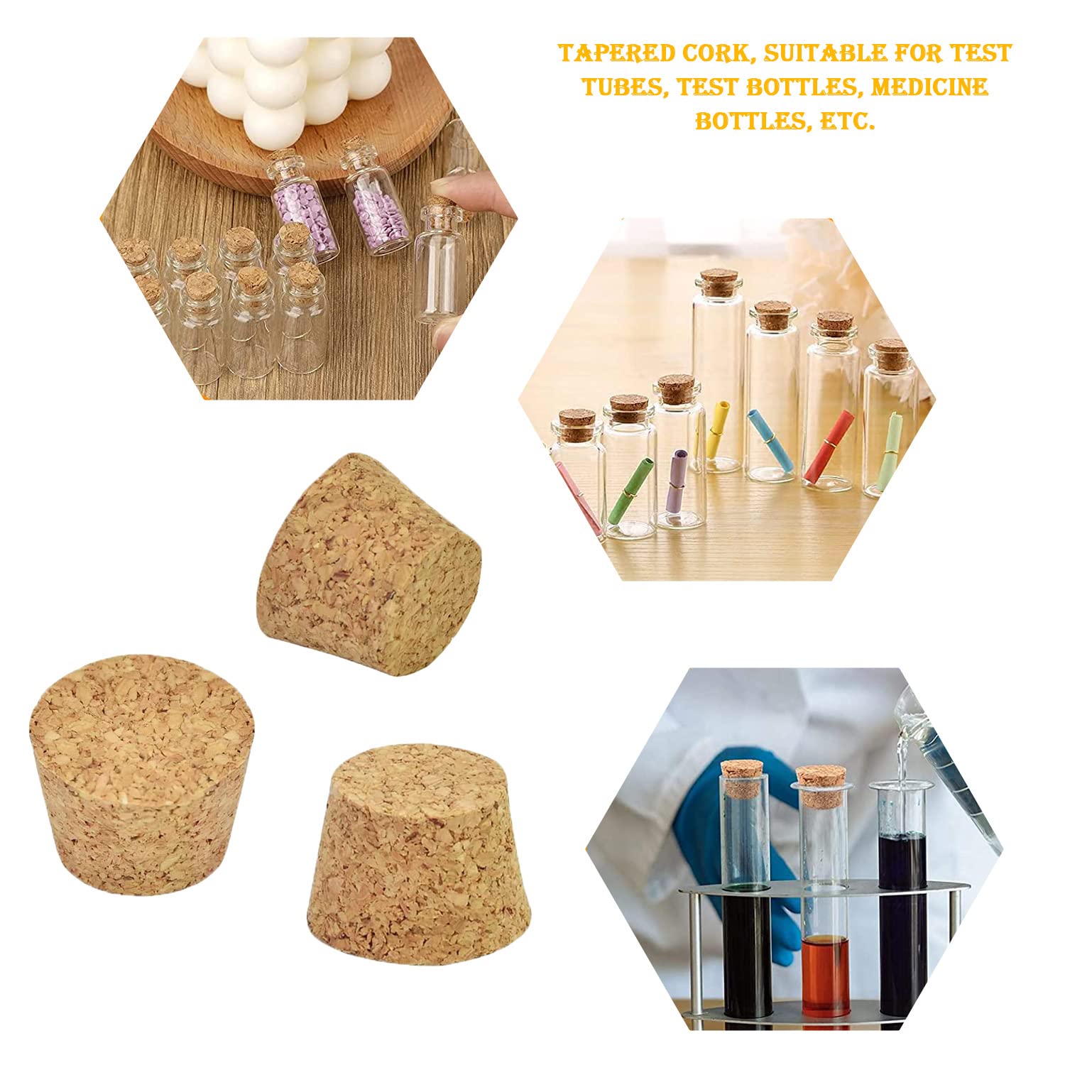 200 Piezas Tapones de Corcho de Madera, Tapones de Corcho Cónicos, Corcho de Natural Tapones, Tapones de Cónicos Corcho, Utilizado Para Tubos de Ensayo, Botellas de Medicamentos, Botellas de Deseos