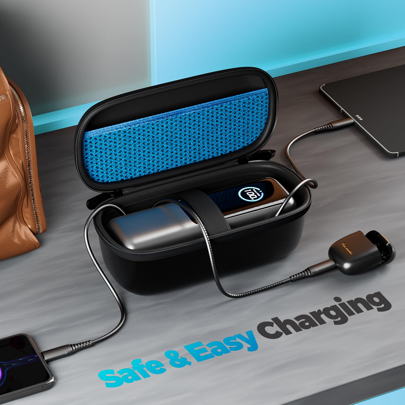 ProCase Twardy futerał do Anker 737 Power Bank 25000mAh 165W - czarny | Zapinany na zamek podróżny organizer do przechowywania, kieszeń z siatki na kable i akcesoria, przenośna torba na ładowarkę