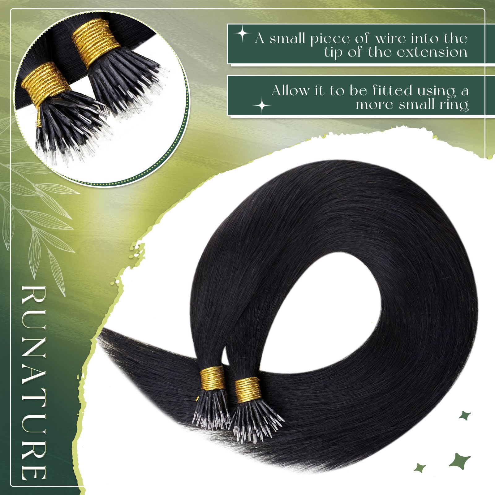 RUNATURE Nanoring Extensions Echthaar Schwarz 55cm 50s 50g #1