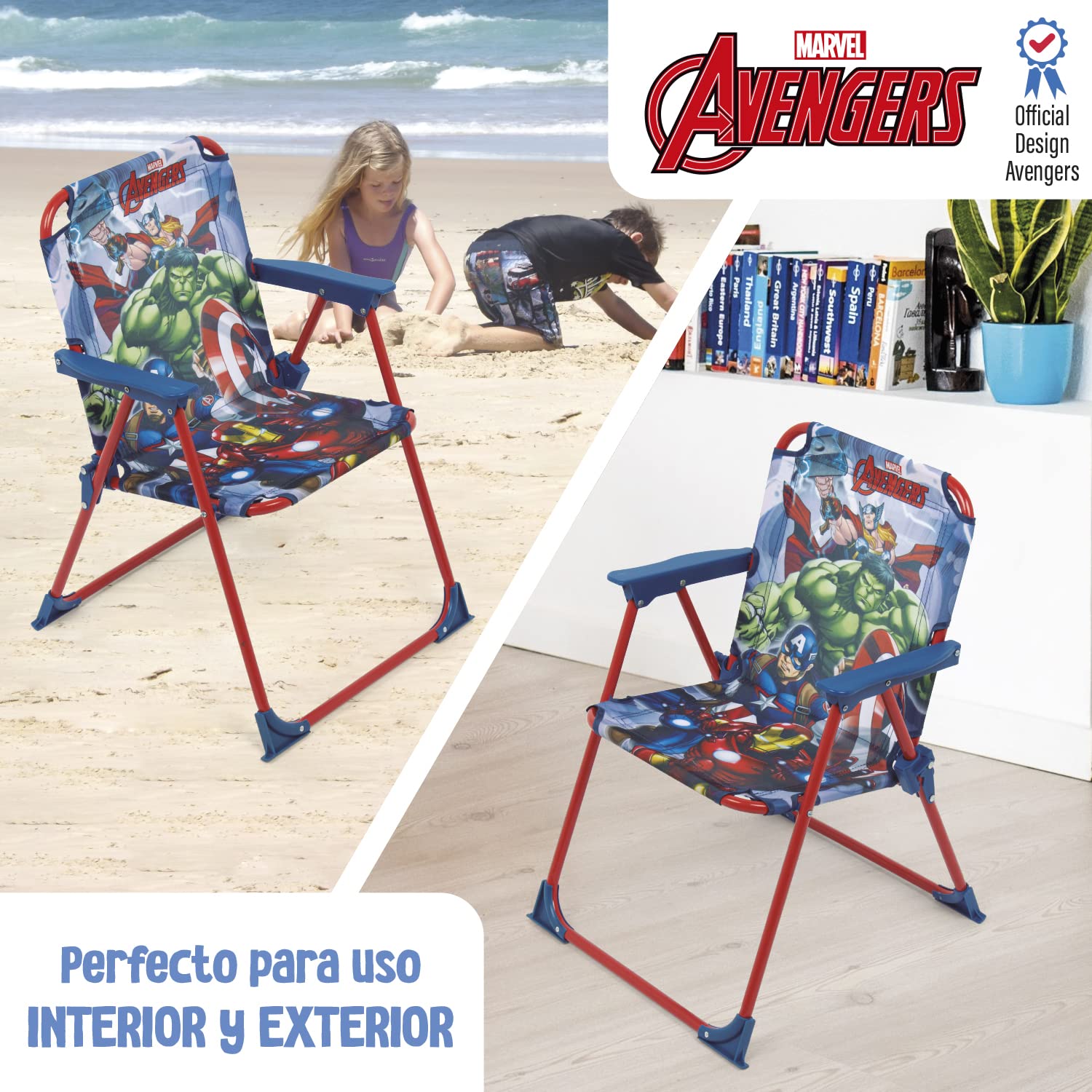Avengers Chaise Pliante pour Enfant en Métal Dimensions: 38x32x53cm, Tissu, 38 x 32 x 53 cm
