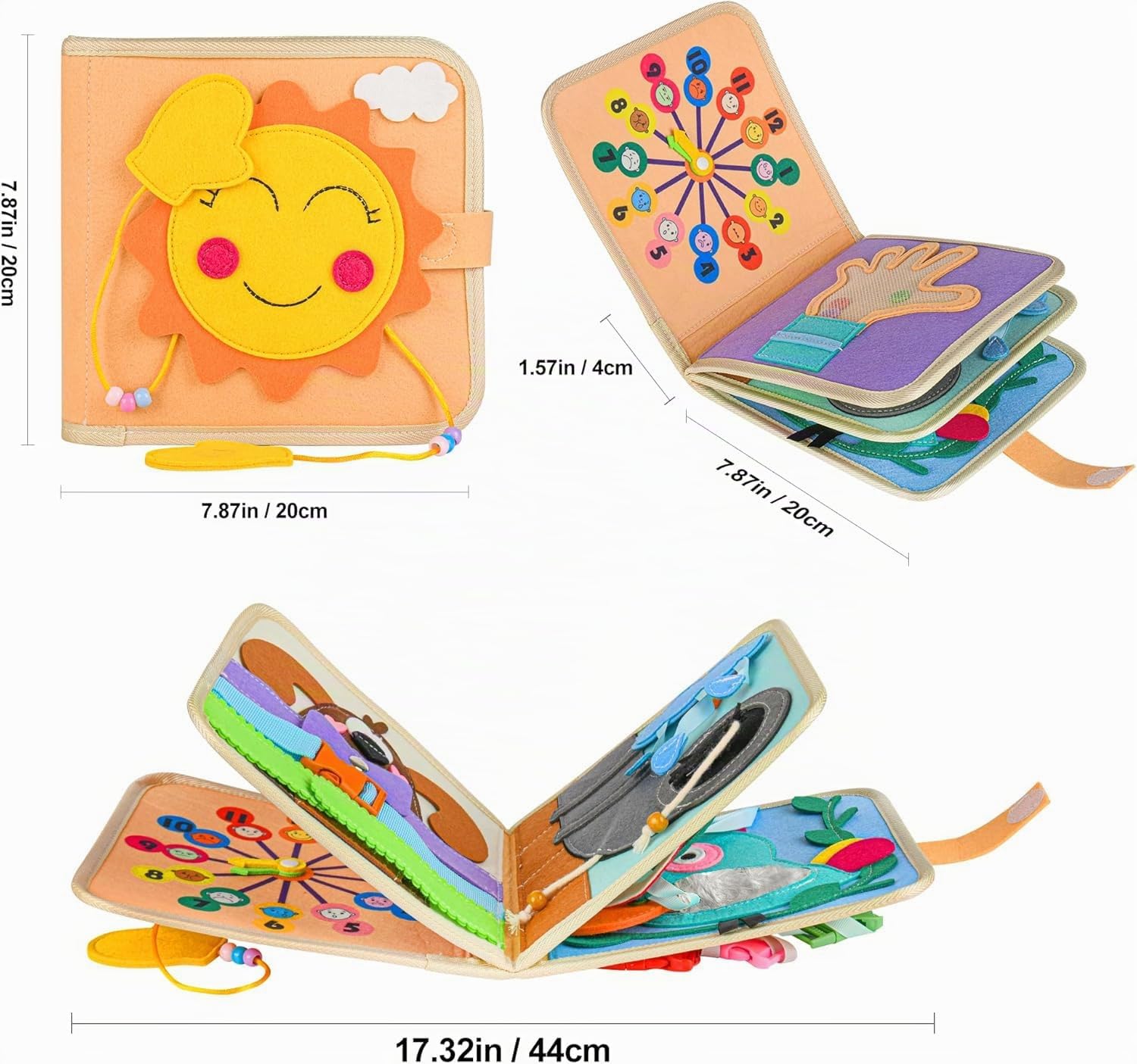 Quiet Book a partire da 1 anno | Libro di stoffa per bambini | Libro di feltro Montessori | Libri per bambini in morbido tessuto per l'apprendimento precoce delle competenze di vita Giocattolo