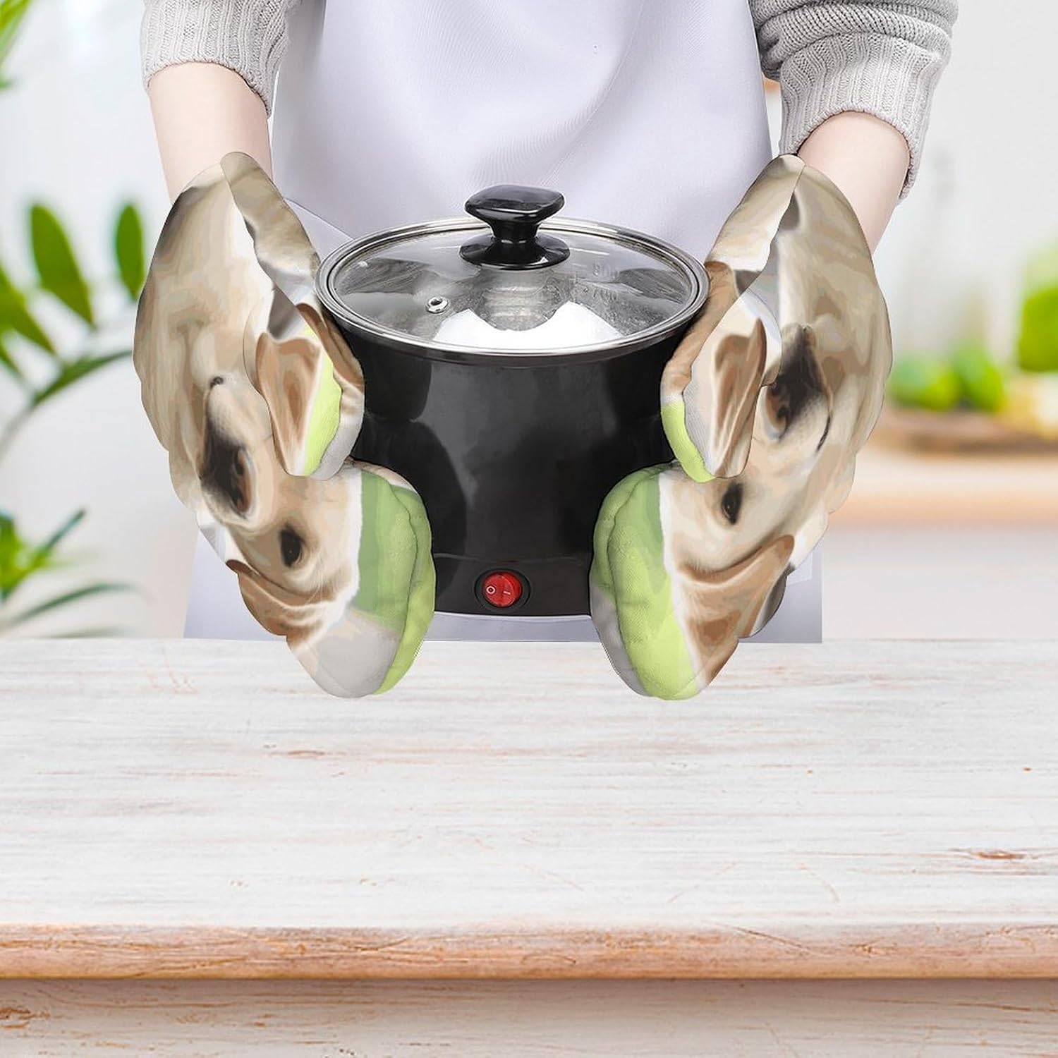 2 Pcs Oven Mitts Heat Resistant Kitchen Gloves Soft Safety Cute Labrador Dog Oven Glove for Microwave, Barbecue