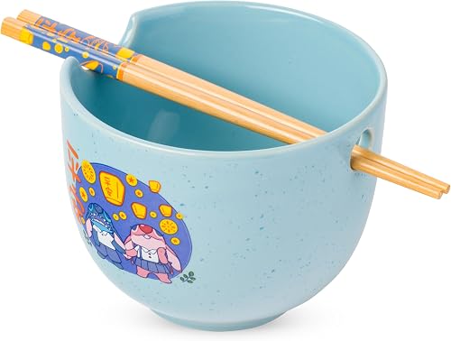 Silver Buffalo Lilo and Stitch Angel Holding Hands Couple Floating Lantern Ceramic Ramen Noodle Rice Bowl with Chopsticks, Microwave Safe, 20 Ounces