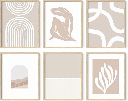 HAUS AND HUES Neutral Wall Art, Beige Boho Matisse Prints, Unframed 8x10, 6 Count
