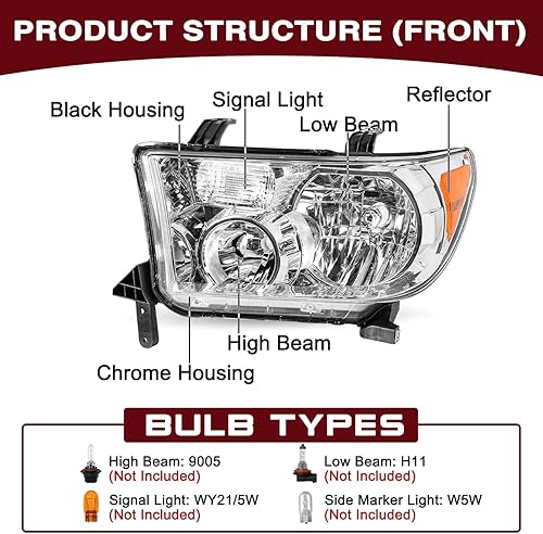 Miniatura 2 de JSBOYAT Conjunto de faros delanteros de repuesto para Toyota Tundra 2007-2013  Sequoia 2008-2017 con carcasa cromada lateral del conductor y del