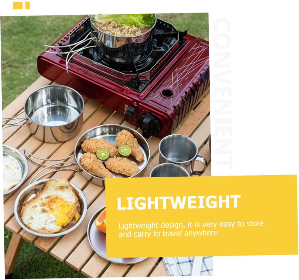 POPETPOP Portable Folding Camping Cookware Set Stainless Steel Outdoor Cooking Pot and Pan Kit for Picnic Travel and Camping Supplies