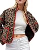 Yimoon Women's Cropped Puffer Quilted Jacket Vintage Floral Print Open Front Lightweight Short Jacket Outerwear