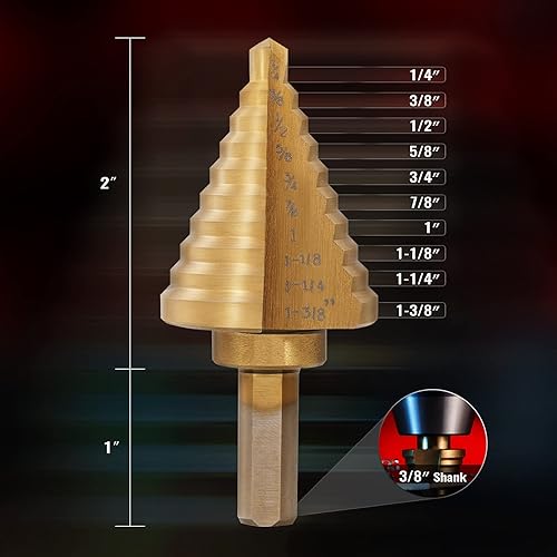 Miniatura 25 de ZELCAN 1 broca escalonada M2, broca de paso de perforación más rápida de 3/16 a 1-3/8 pulgadas, broca profesional Unibit para cortar agujeros