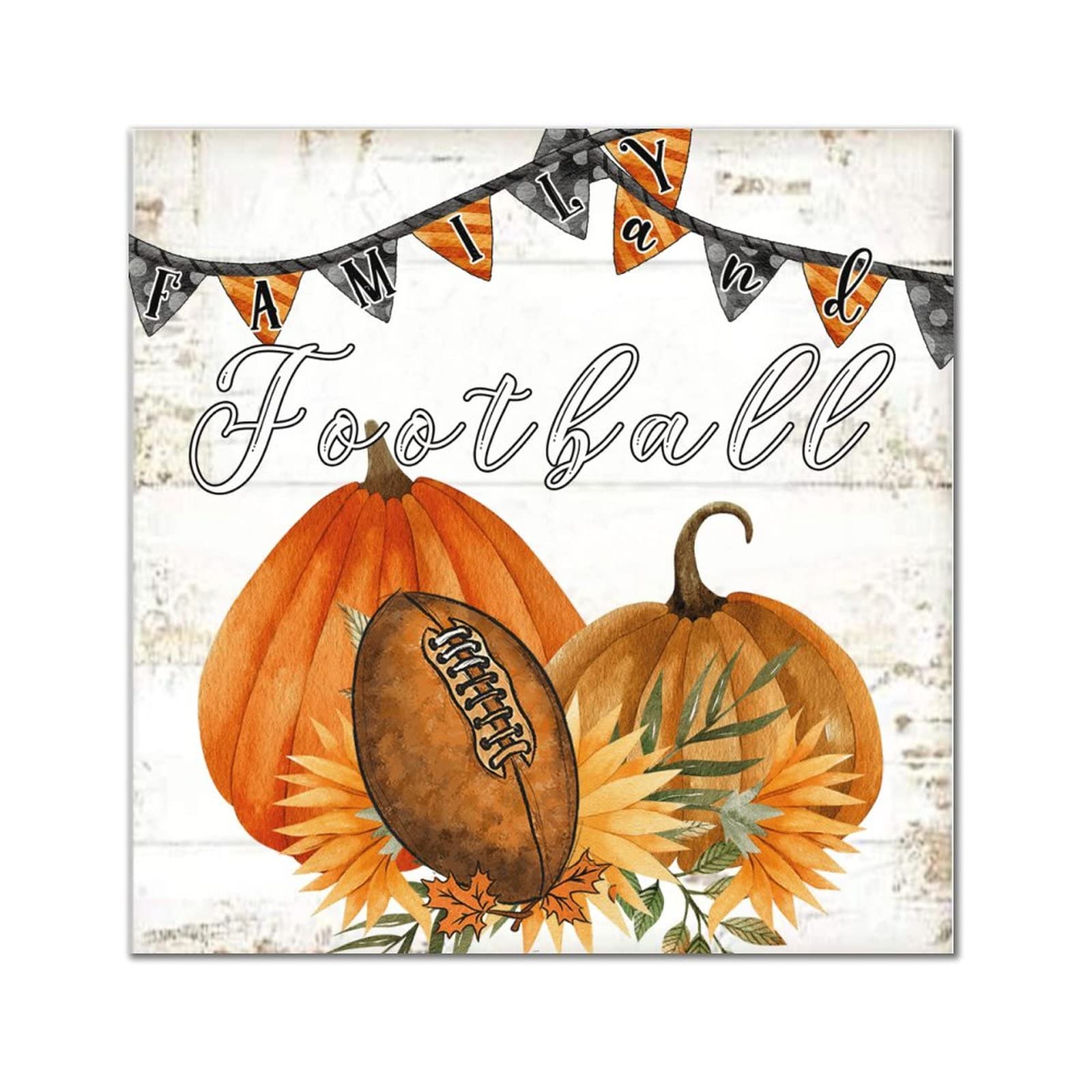 Plaque murale en bois football et famille : déco automne citrouille 30cm