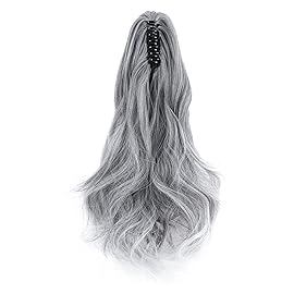 Mitrygreen Claw Clip Ponytail Extension 18 Clip in Wavy Ponytail Hair Extensions Long Pony Tails for Women Extensions Black to White Wave Hairpiece