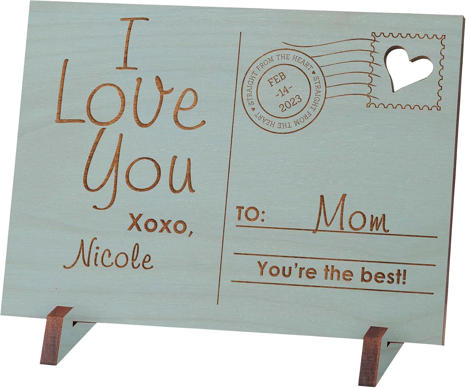 Personalization Universe Sending Love To Mom Personalized Wood Postcard,Natural