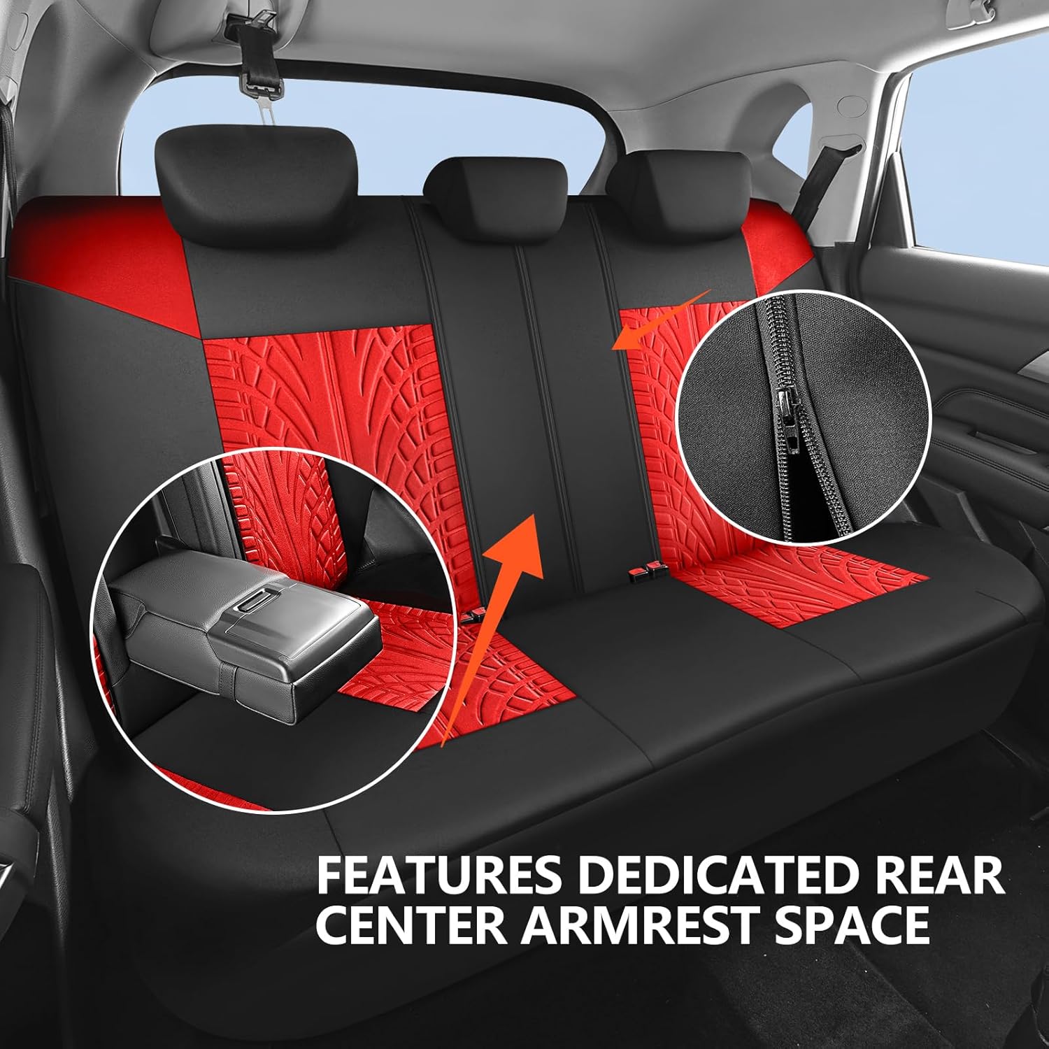 HChengkikz Car Seat Covers Full Set, Cloth Car Seat Covers, Quick Setup, Airbag Compatible Car Seat Protectors Universal for Most Cars, Trucks, SUVs (Black + red)