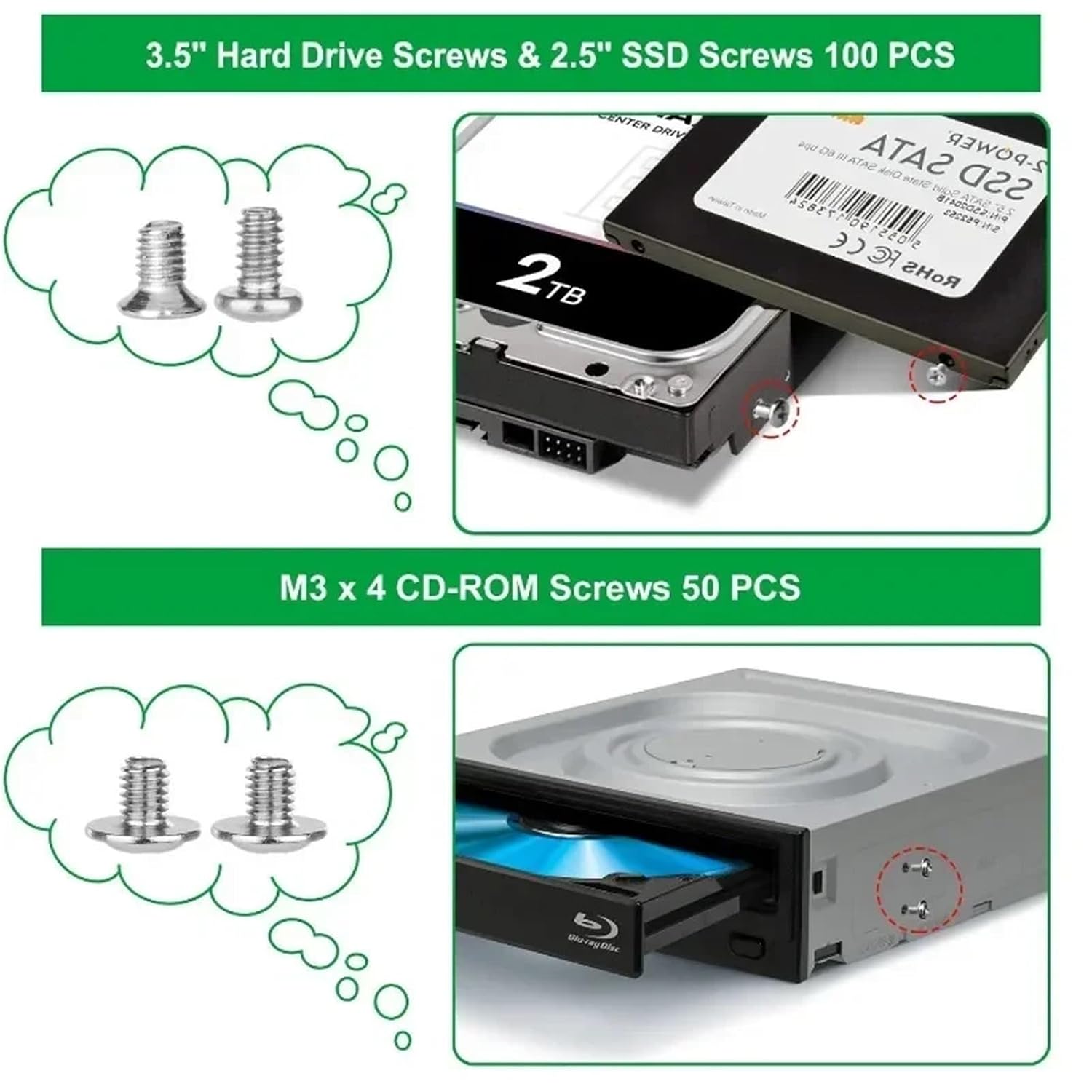 350 Pcs Computer Screws Set PC Case Motherboard Standoffs Screw Kit for Personal for HDD SSD CD-ROM Hard Drive