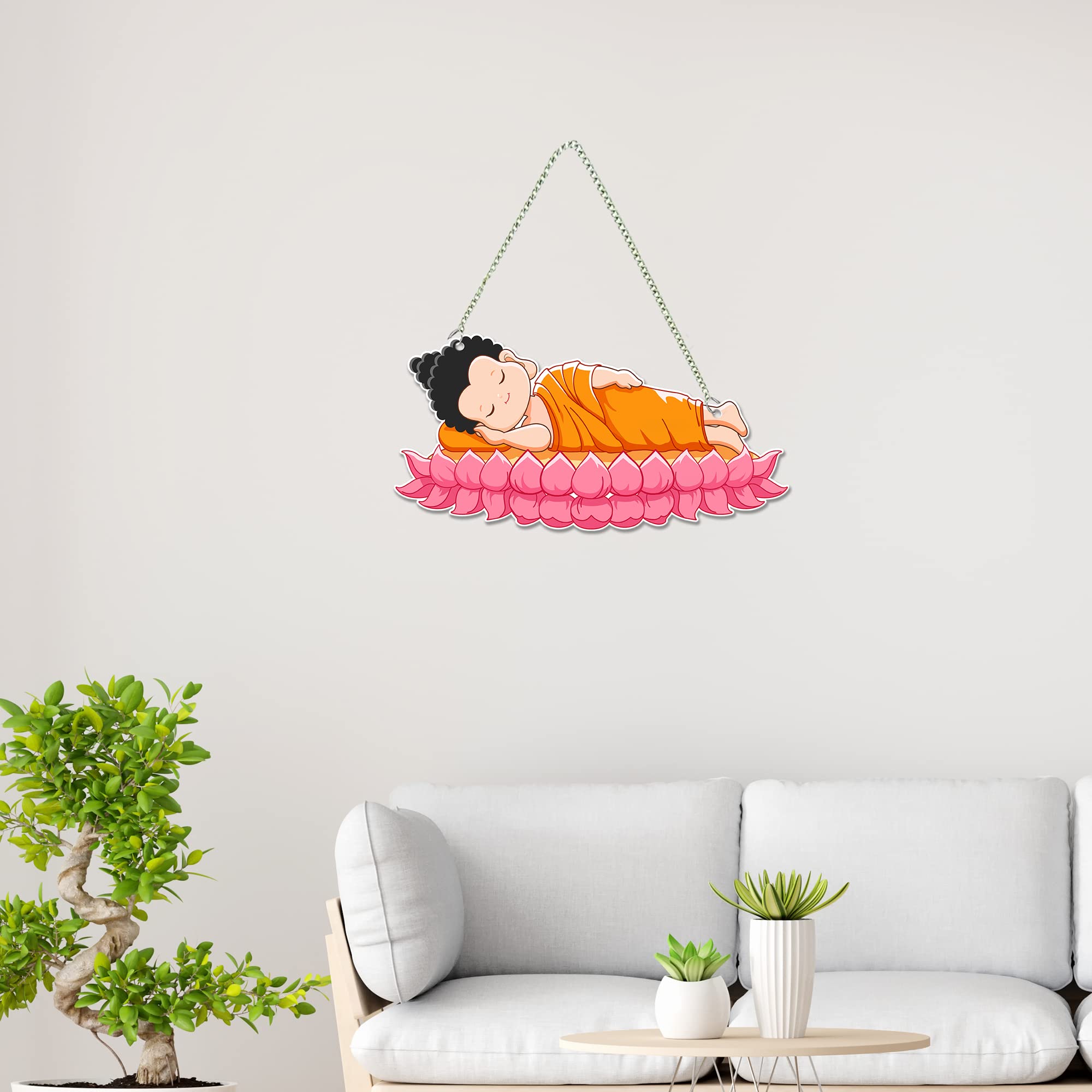Artvibes Little Monk Buddha Sleeping Peacefully Wooden Wall Hanging for Serene Vibes | Spiritual Decor Items | Wall Art Painting For Hall | Wall Paintings | Handcrafted Art | Gift Items (WH_5507N) 1