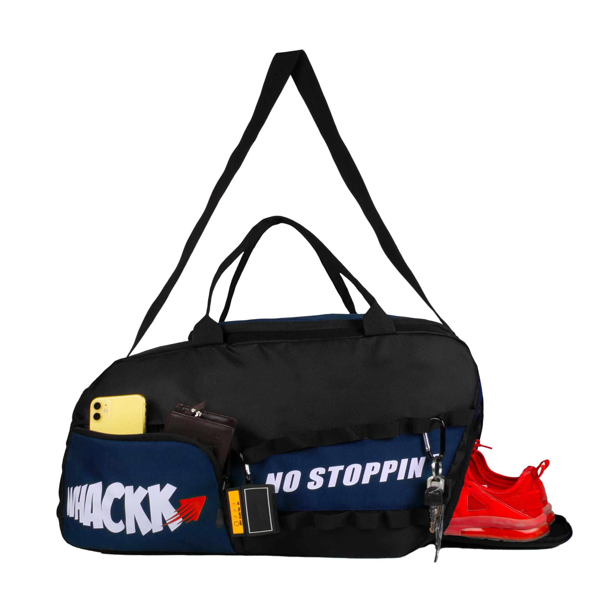 WHACKK Arnold Gym Bag Blue Black | Sports Duffle Bag with Shoe Compartment & Adjustable Strap | Lightweight Gym, Travel & Weekend Duffel for Men 3