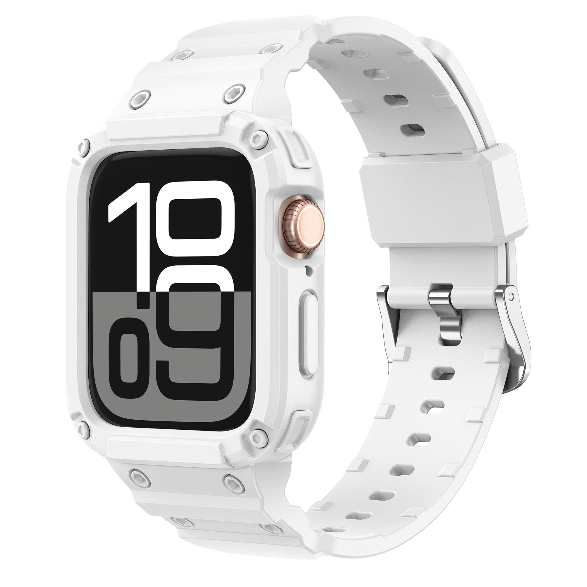 VeveXiao Band with Bumper Case Compatible with Apple Watch Band 46mm Series 10 with Case, Shockproof Protective Cover Rugged Band Strap for iWatch Series 10 46mm Strap (White 1, S10 46MM)