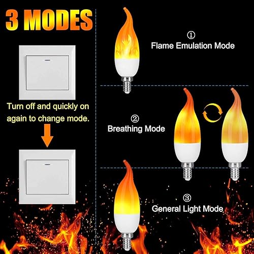 Miniatura 5 de Venforze Bombilla LED E12 de 3 modos de llama de candelabro de 1,2 W, punta de llama blanca cálida para decoraciones de fiesta de Navidad
