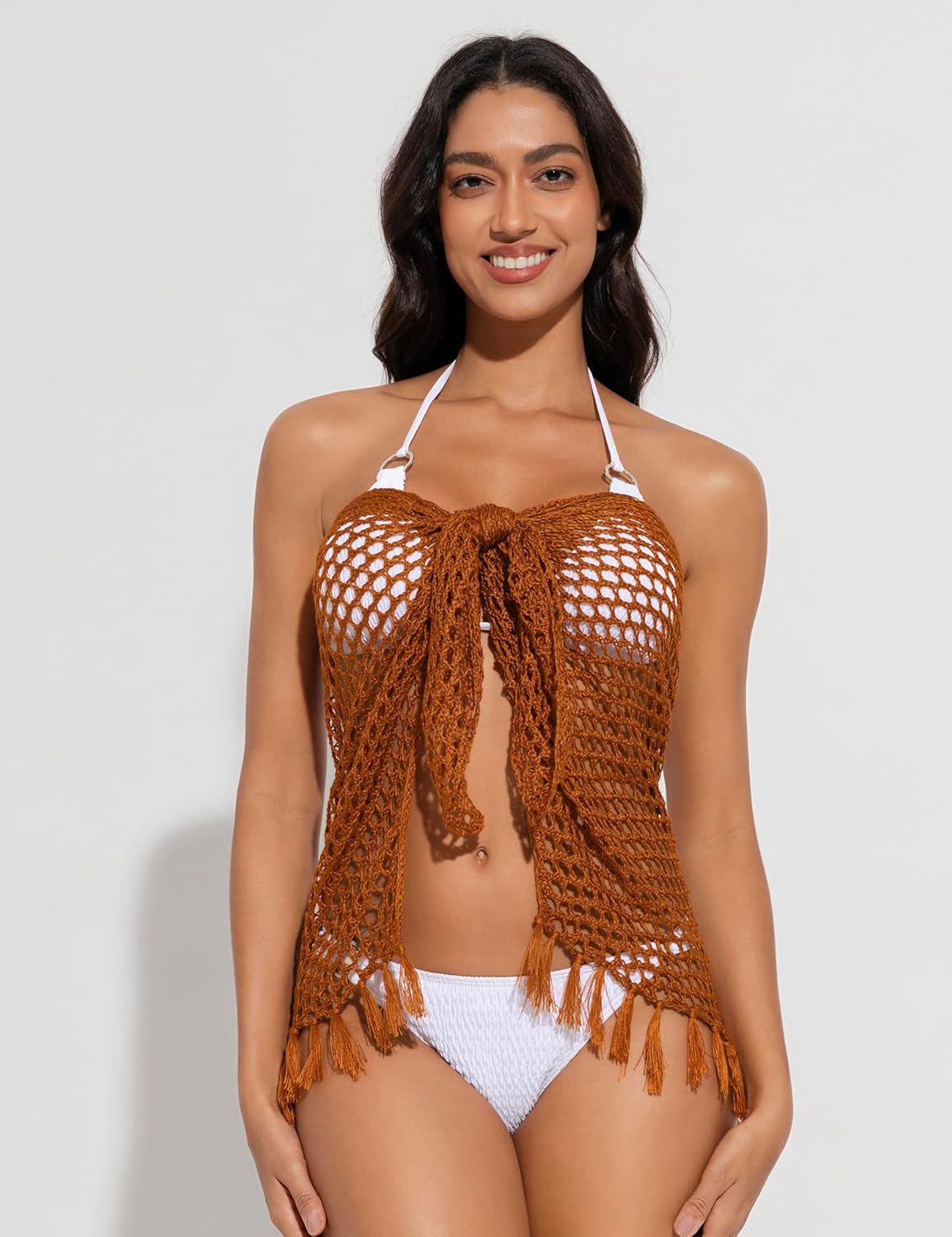 Women's Sarong Crochet Sarong Cover Up Short Bathing Suit Wrap Skirt with Tassels - Image 2