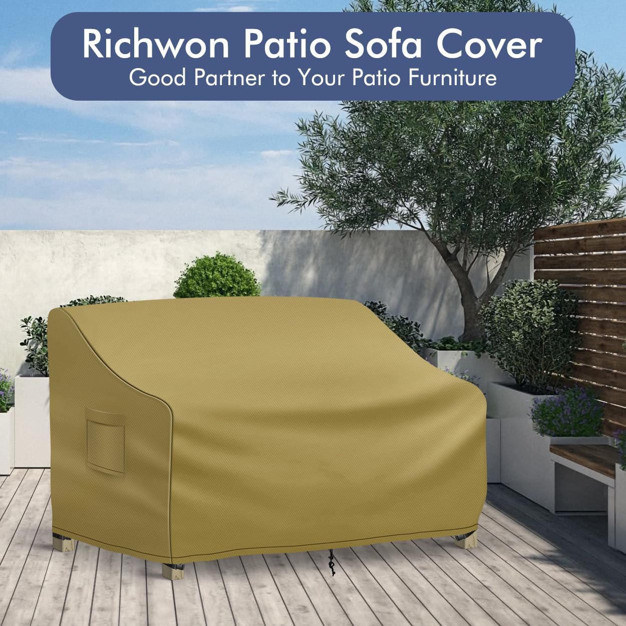 Outdoor Couch Cover Waterproof, 3-Seater Outdoor Sofa Cover, Patio Furniture Covers with Air Vent and Handles, 78W x 33D x 32H Inches, Khaki - Image 7