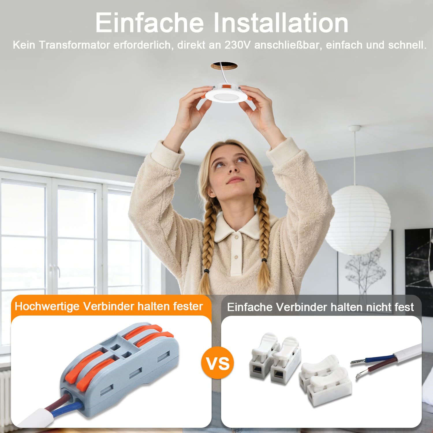 Einbaustrahler LED,GAMVOE LED Spots 230v 6W 3CCT 2700K/4000K/6000K Verstellbar,Spots Deckenleuchte Schnittdurchmesser 67-99mm,Nicht Dimmbare Ultra-slim Spot für Küche Und Wohnzimmer(6er Packung)