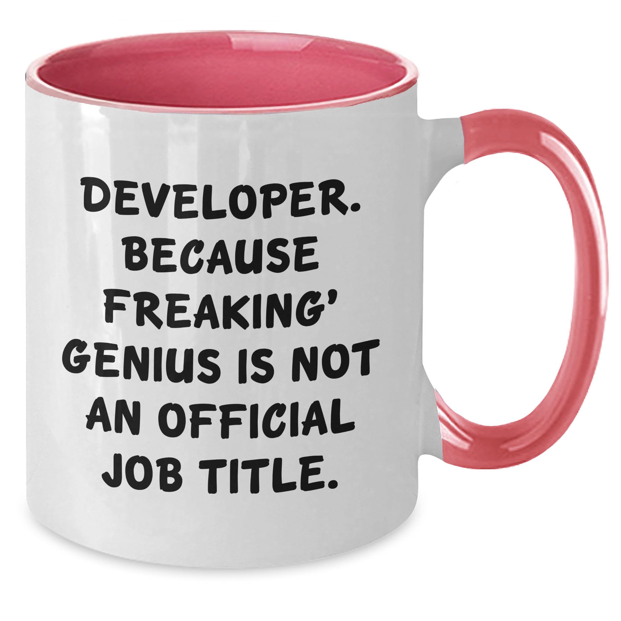 Developer's Genius, Gifts from Friends for Birthday, Funny Two Tone Coffee Mug, Developer Quote, Birthdays and Gifts, Gifts from Friends to Developer