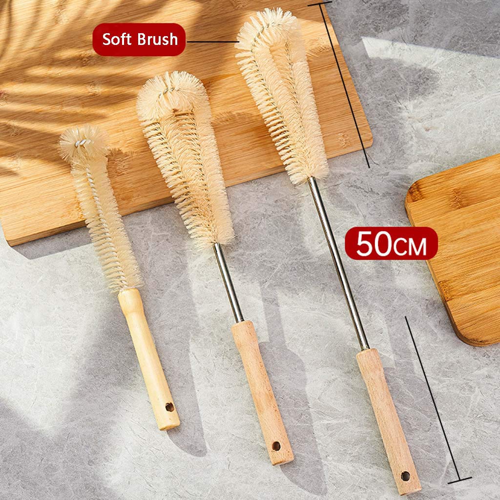 Brosse à biberon, Brosse de Nettoyage de Cuisine en Forme de L café thé Tasse en Verre bébé biberon Brosse à Suspendre poignée en Bois nettoyant-Style A