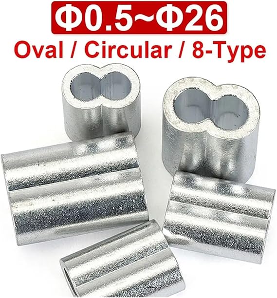 10-50Pcs Cable Stopper Crimp Rope Sleeve Wire Crimp Sleeve Fixing Clip 8-Shape Wire Ferrules Cord Lock for Wire Rope(50Pcs M2)
