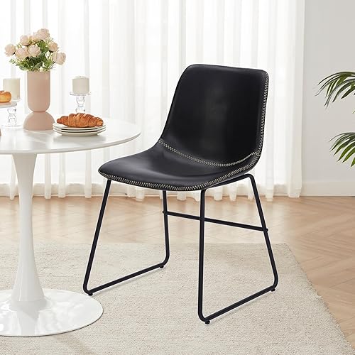 Miniatura 4 de Soohow Juego de 4 sillas de comedor modernas de mediados de siglo, sillas de cocina tapizadas de piel sintética con patas de metal, cómodas sillas