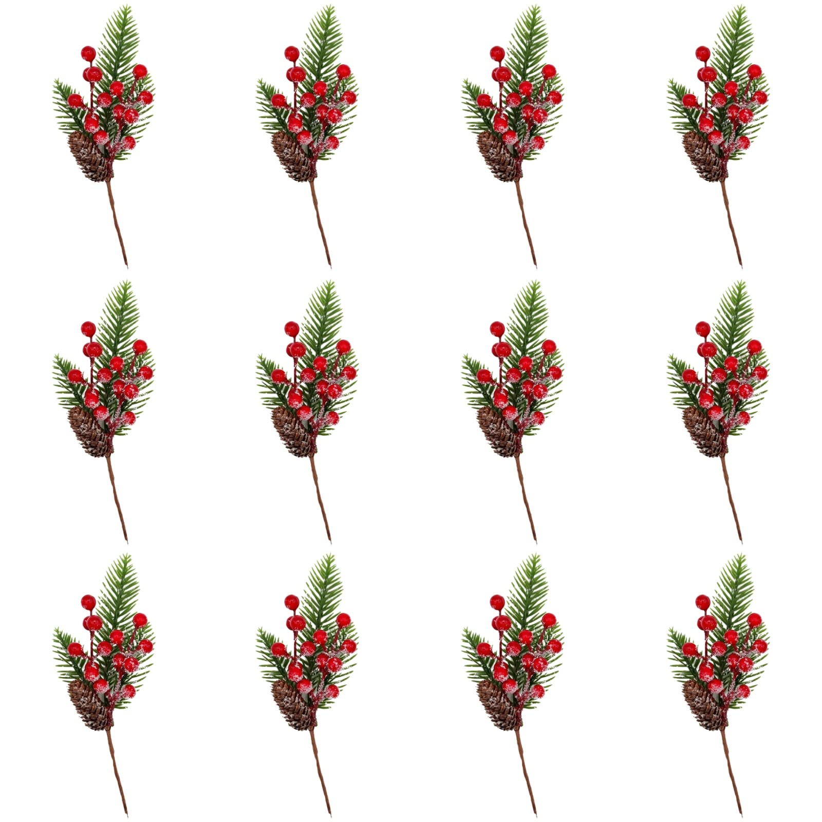 12 Rami Di Pino Artificiale Con Pigne E Bacche Rosse - Decorazione Natalizia Per Tavola, Ghirlande E Albero Di Natale