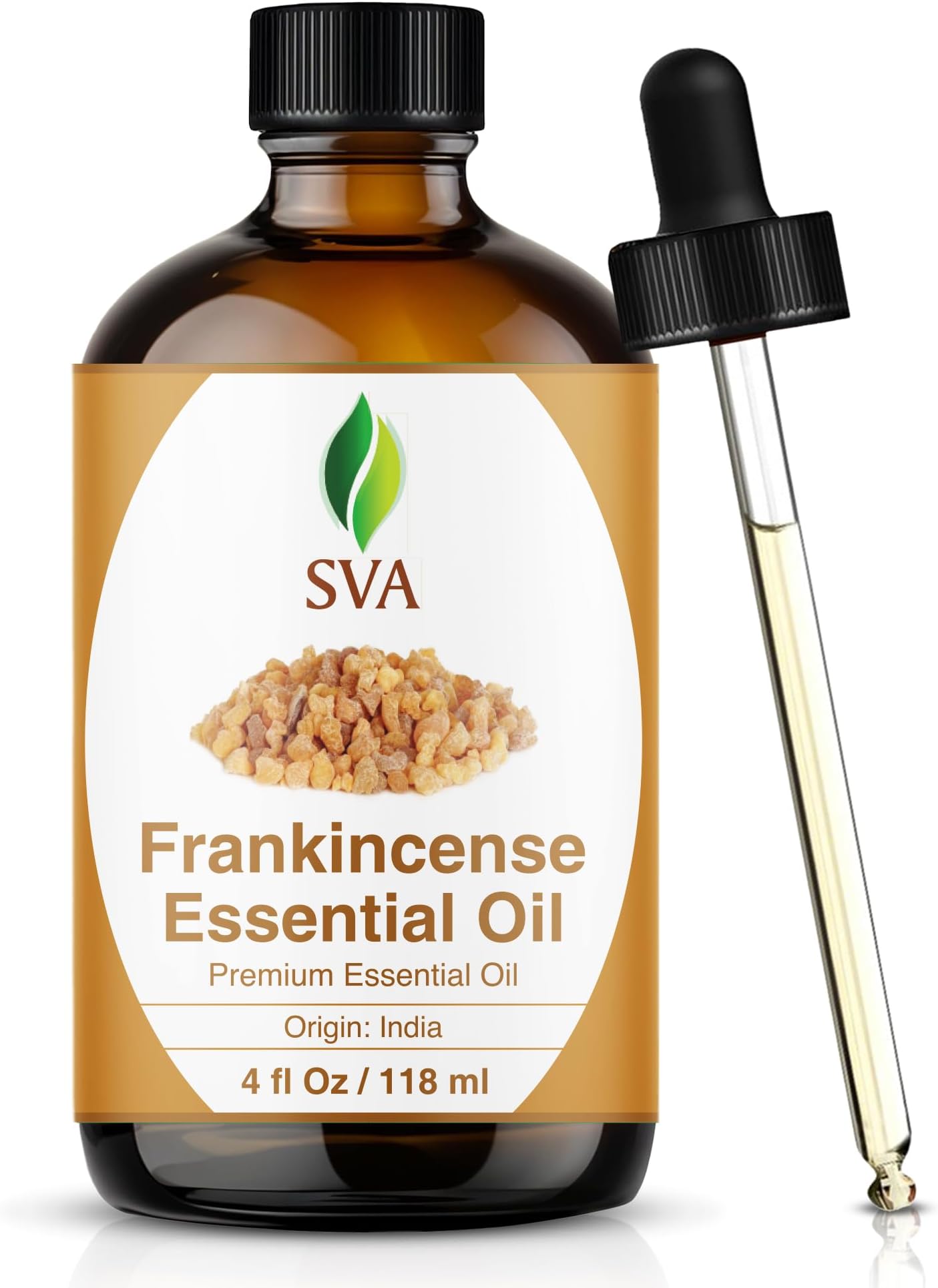 SVA Frankincense Essential Oil – 4 Fl Oz – for Diffuser, Skin & Hair Care – Ideal for Massage & DIY Blends – with Dropper