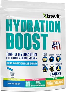 Hydration Boost Electrolyte Powder PINA Colada Instant Drink Mix Packets Electrolytes for Energy, Focus, Recovery Hydrate Fast with Clean Ingredients, 8 Single Serve Sticks, 4.48 oz.