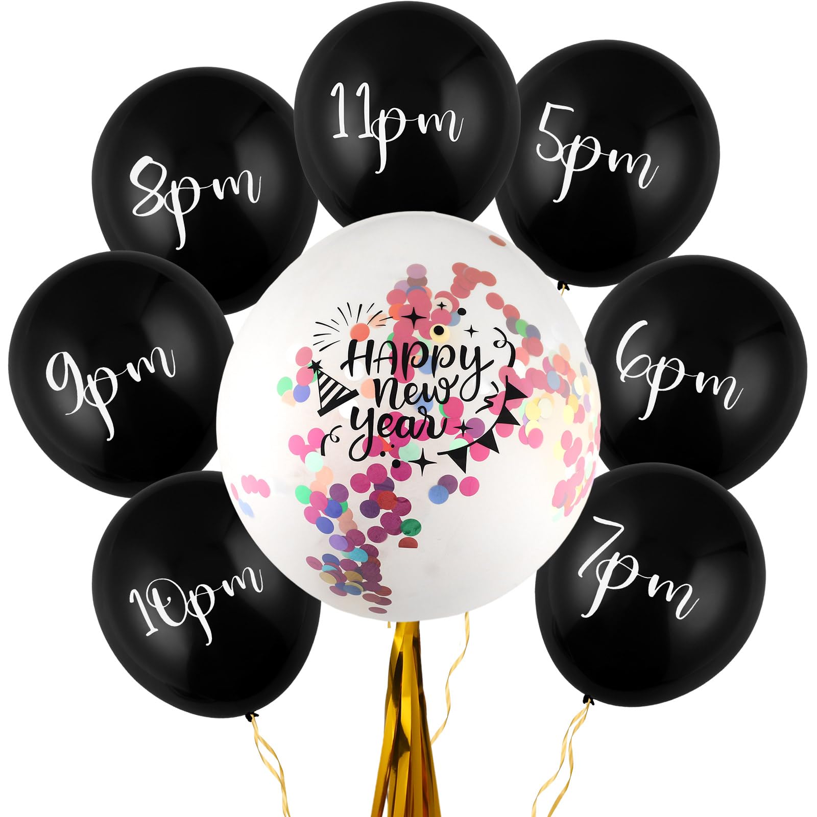 Motionchic 8 Pcs New Years Countdown Balloon Kit 36'' 12'' Happy New Year Balloons Set with Golden Ribbon and Colorful Confetti Latex New Years Eve Party Supplies 2024 for Party Favors Home Decoration