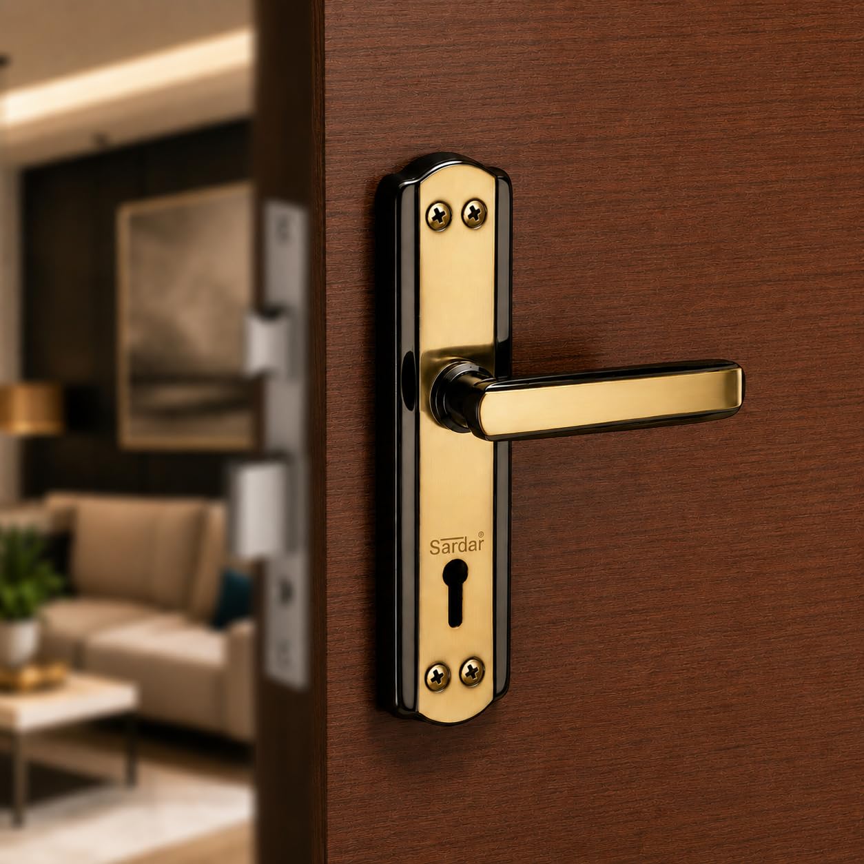 SARDAR Black & Gold Mortise Handle Set - Secure Your Home -1