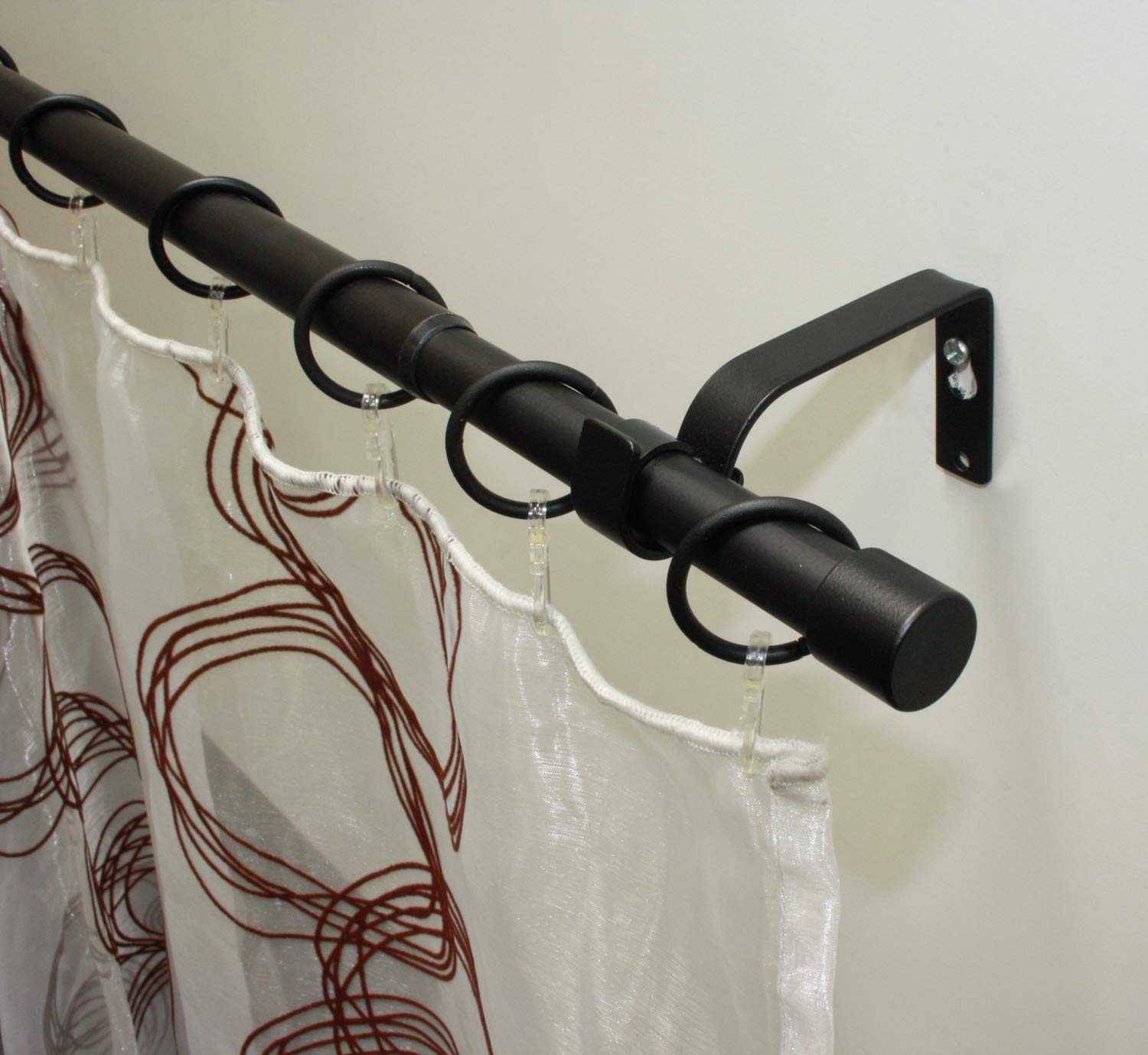 GARDINIA Gardinenstangen-Set Cap, 1-Lauf, Ø 19/16 mm, Vorhangstange, Beidseitig ausziehbar, 120-190 cm, Schwarz-matt (Packung mit 2)