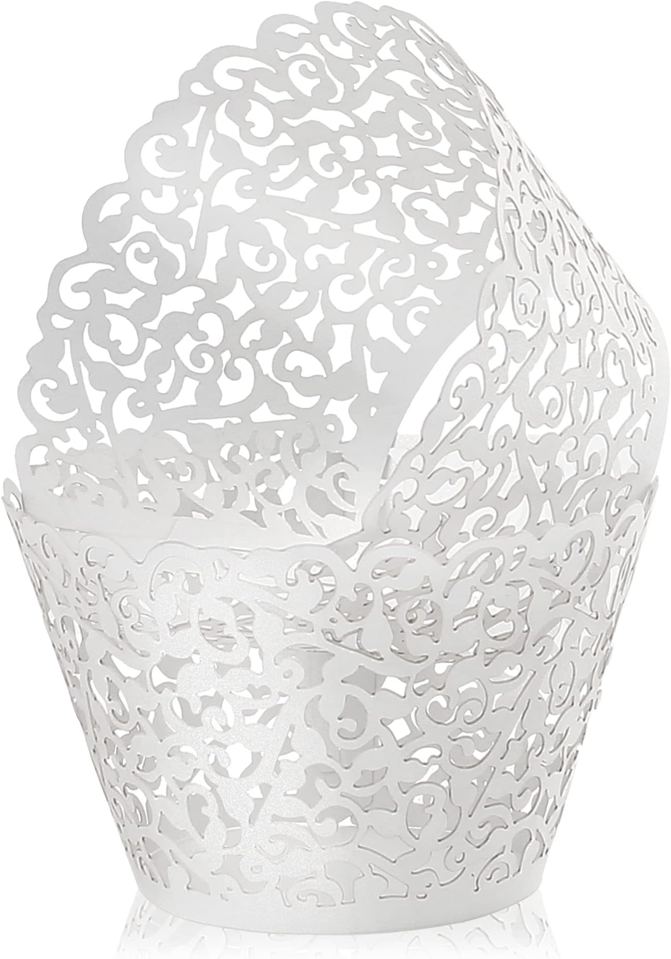 LotFancy 200Pcs Lace Cupcake Wrappers, White Cupcake Wraps, Artistic Laser Cut Cupcake Sleeves for Wedding, Baby Shower, Birthday, Party Decoration, Filigree Vine Design, Standard Size