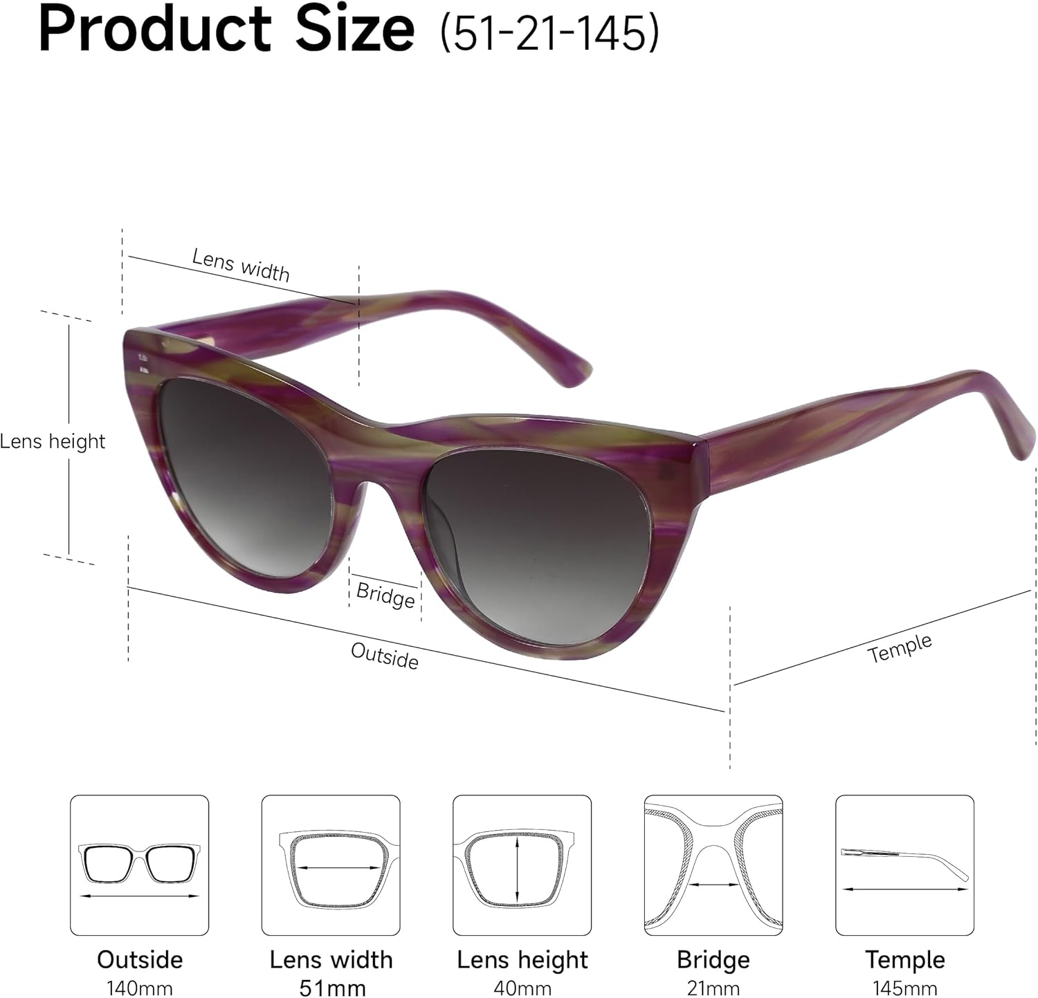 Small Round Cat Eye Photochromic Frame Fashion Sunglasses, UV400,51mm Sunglasses Womens Small Face - MBS9005