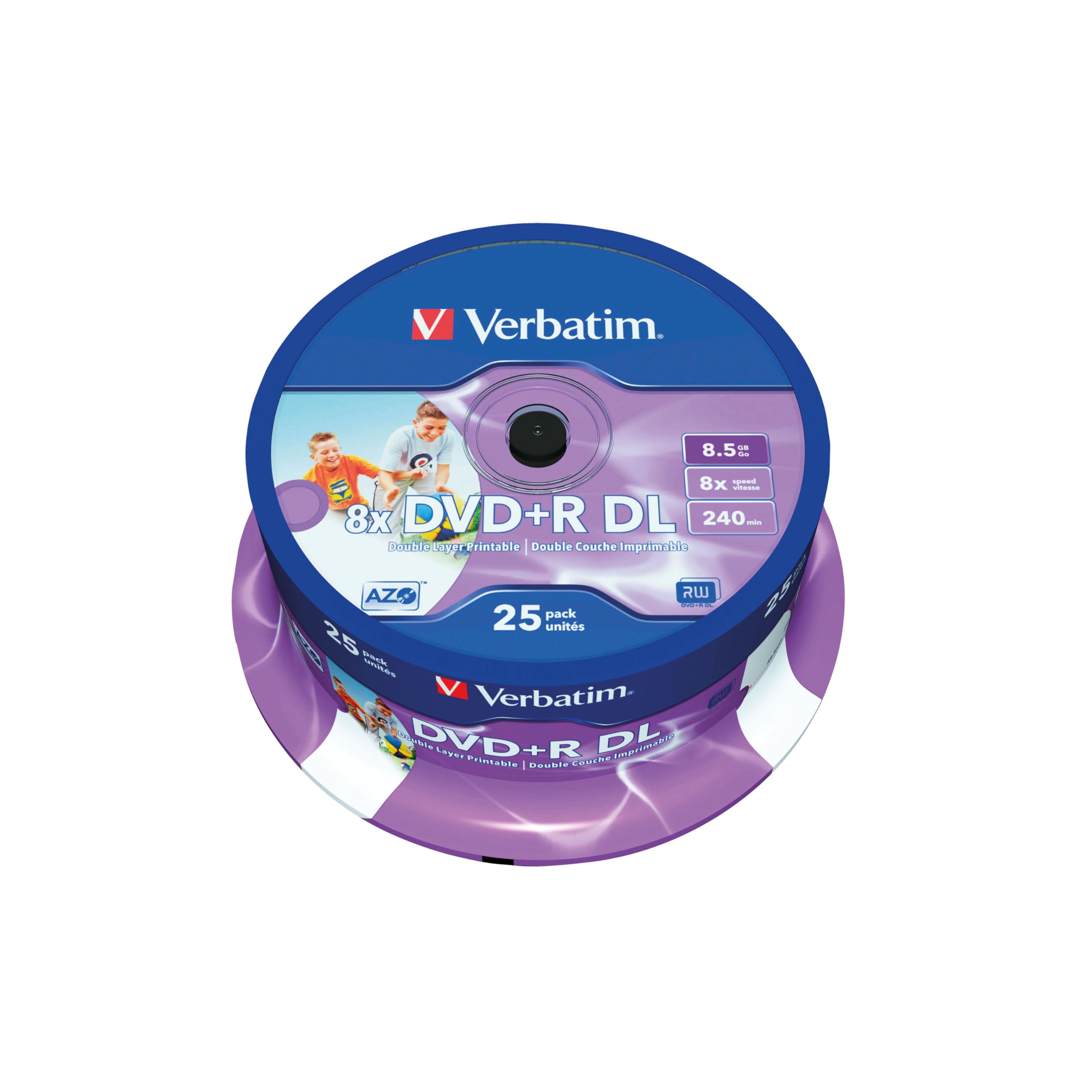 Verbatim 43667 8.5GB 8x Double Layer DVD+R Inkjet Printable - 25 Pack Spindle