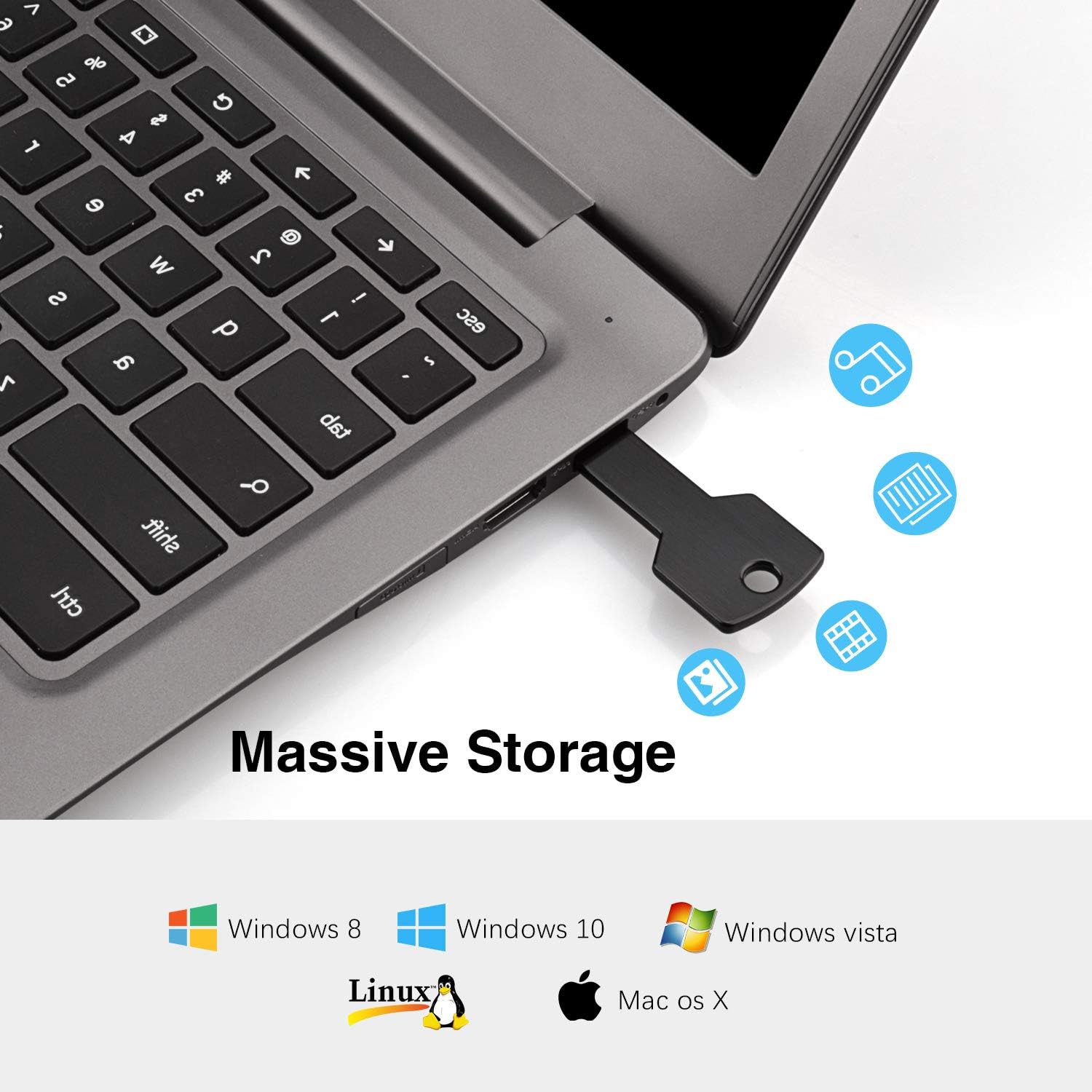 K&ZZ Key Shaped USB Flash Drive 5 Pack 32GB USB 2.0 Metal Thumb Drives Memory Stick Flash Drive Key (Black, Blue, Pink, Gold, Silver)