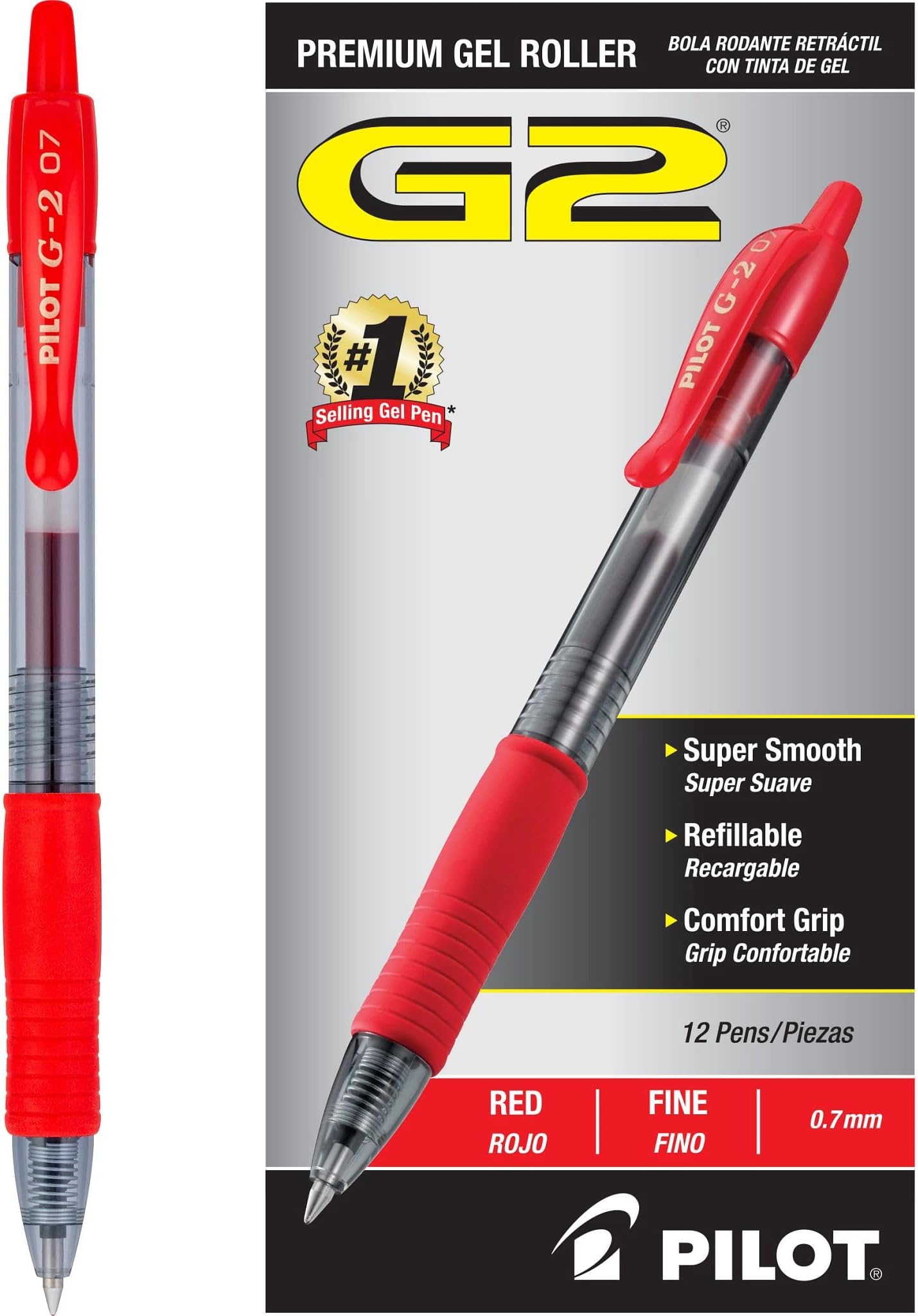G2 Premium Refillable & Retractable Rolling Ball Gel Pens, Fine Point, Red Ink, 12 Count (31022)
