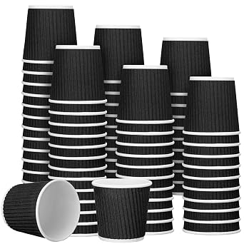 Yaomiao 200 Pcs 4 oz Disposable Espresso Coffee Cups Ripple Corrugated Paper Insulated Hot Cups for Party Cold Drinks Hot Beverage TeaBlack