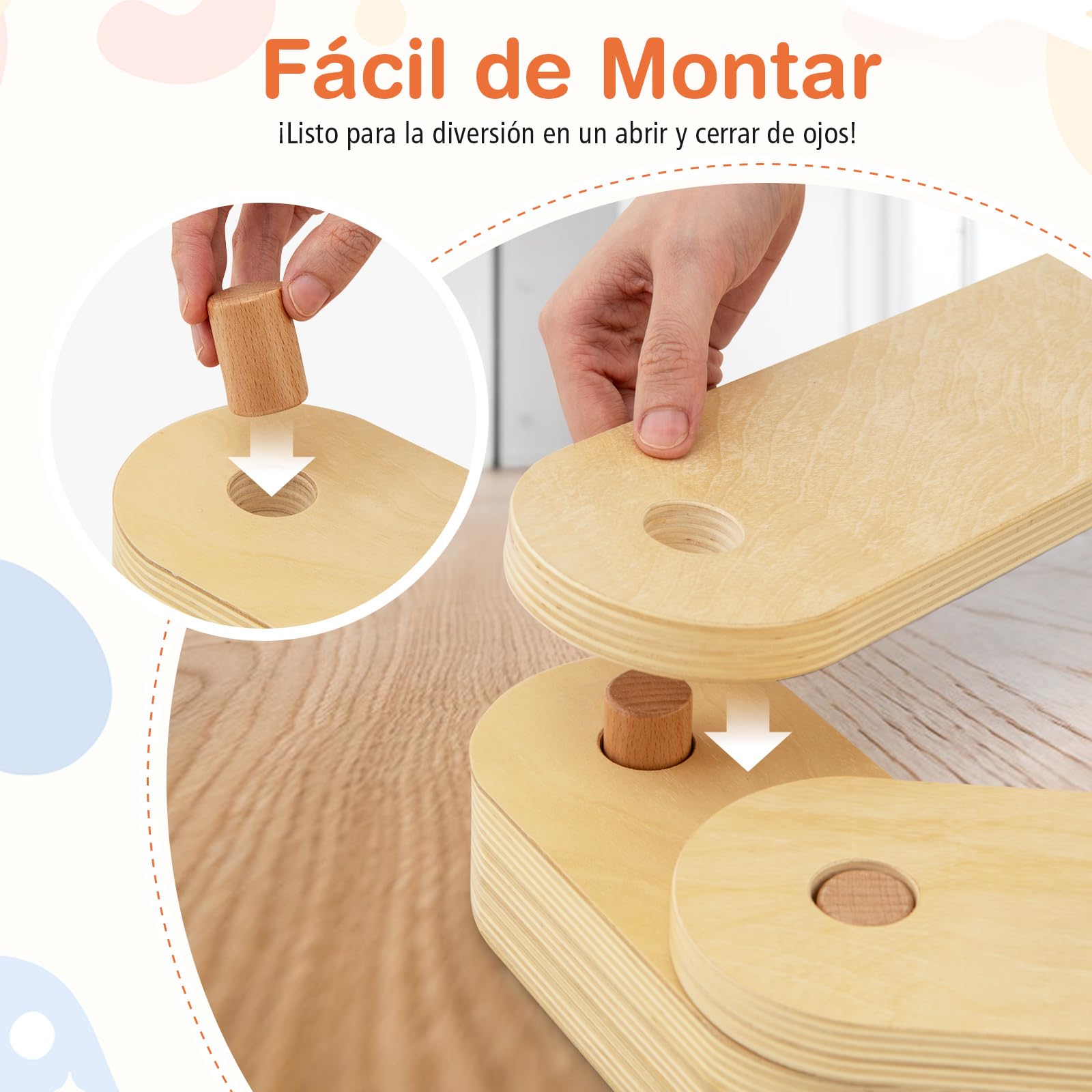 COSTWAY Barra de Equilibrio de Madera y Piedrecita, Carrera de Obstáculos de Gimnasia para Niños de 12 Piezas, Juguete Montessori de Madera para Interior/Exterior, Regalo para Niños de 3 a 7 Años
