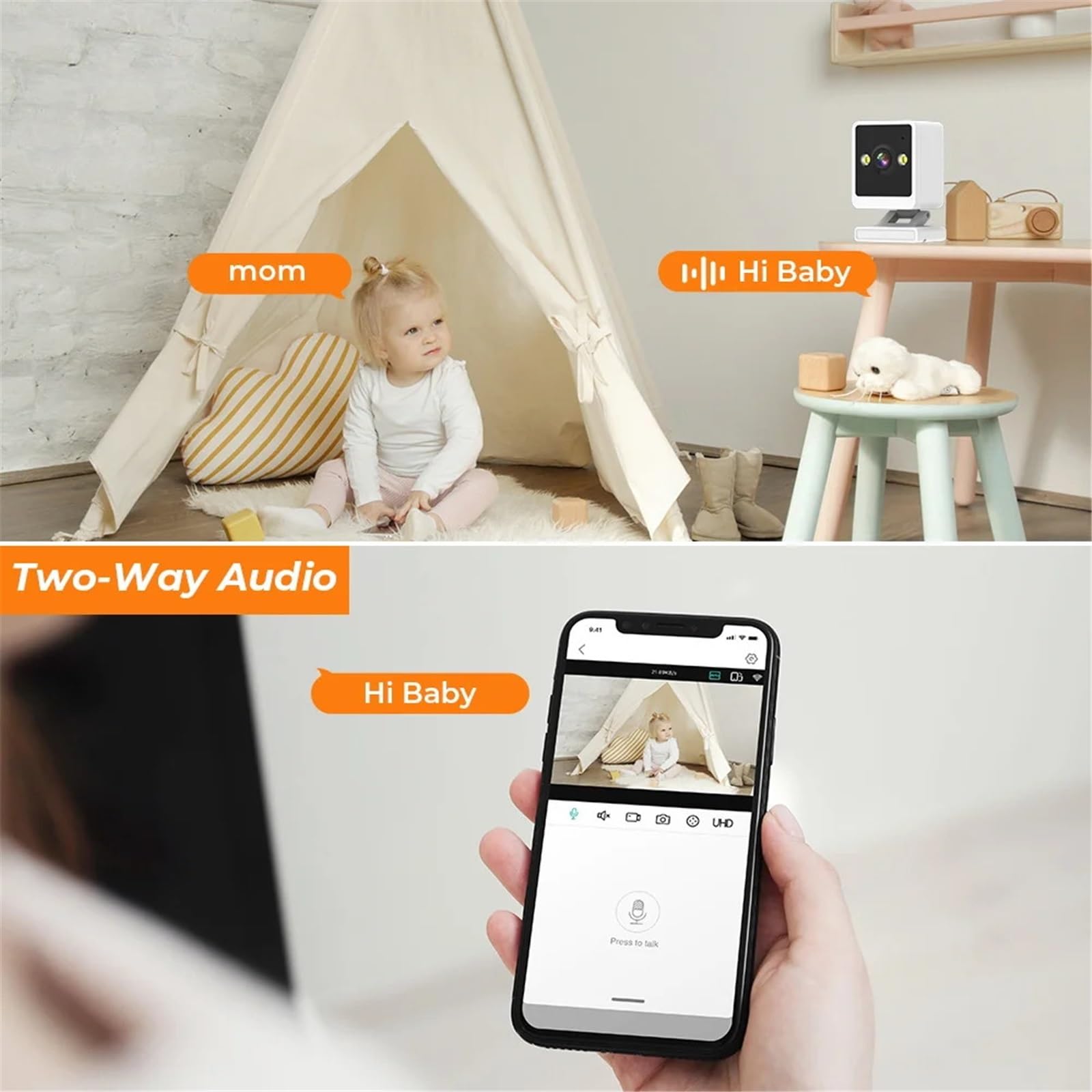 Kamera IP WiFi 2MP, bezprzewodowa niania elektroniczna, śledzenie AI, kamera monitorująca 1080P, miniaturowa CCTV do użytku wewnętrznego, Pomoc w monitorowaniu(2MP NO SD Card)