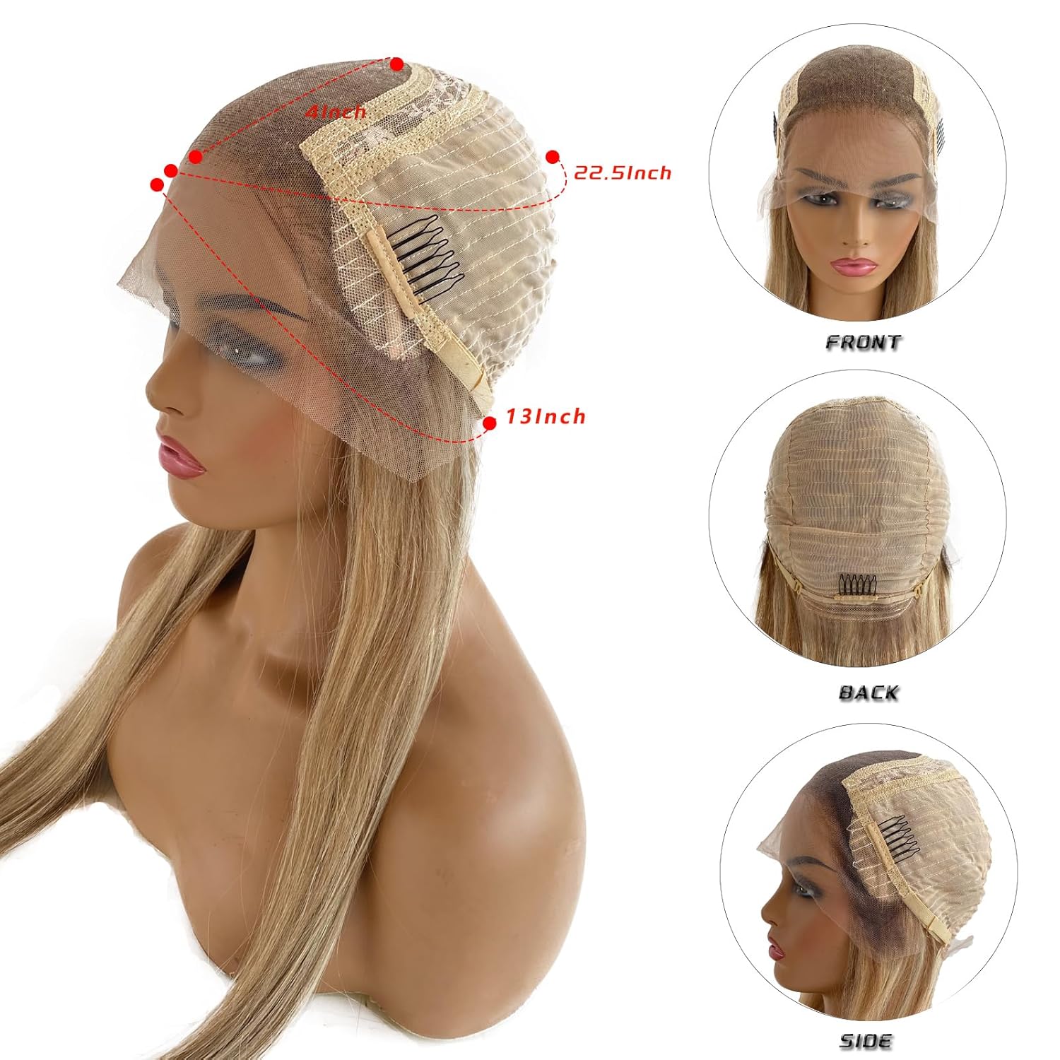 Upgrade Highlight 13*4 Lace Closure Human Hair Wig, Ombre Blonde Straight Skilly Lace Front Wigs 10A Brazilian Virgin Hair, Pre Plucked with Baby Hair Natural Hairline Colored Brown with Blonde Wigs