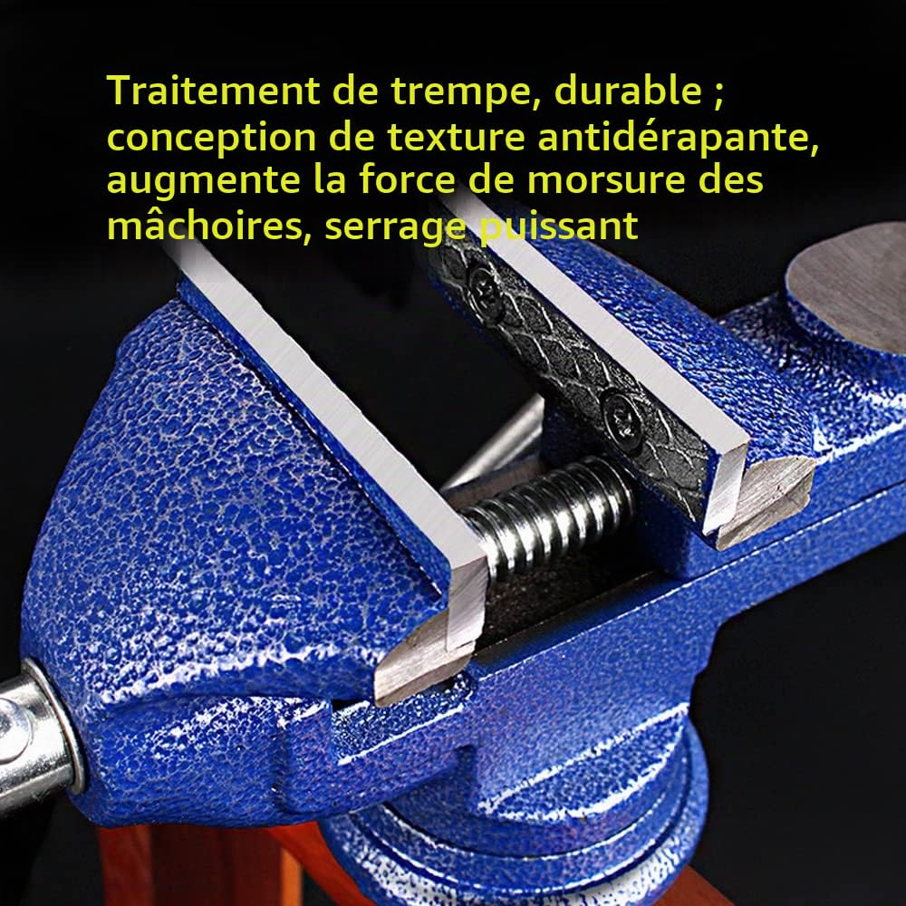 60mm Étaux d'Établi, Étau avec Base Pivotante à 360 Degrés étau plat pour le travail du bois, la coupe de conduits, le perçage, le travail des métaux - Bleu