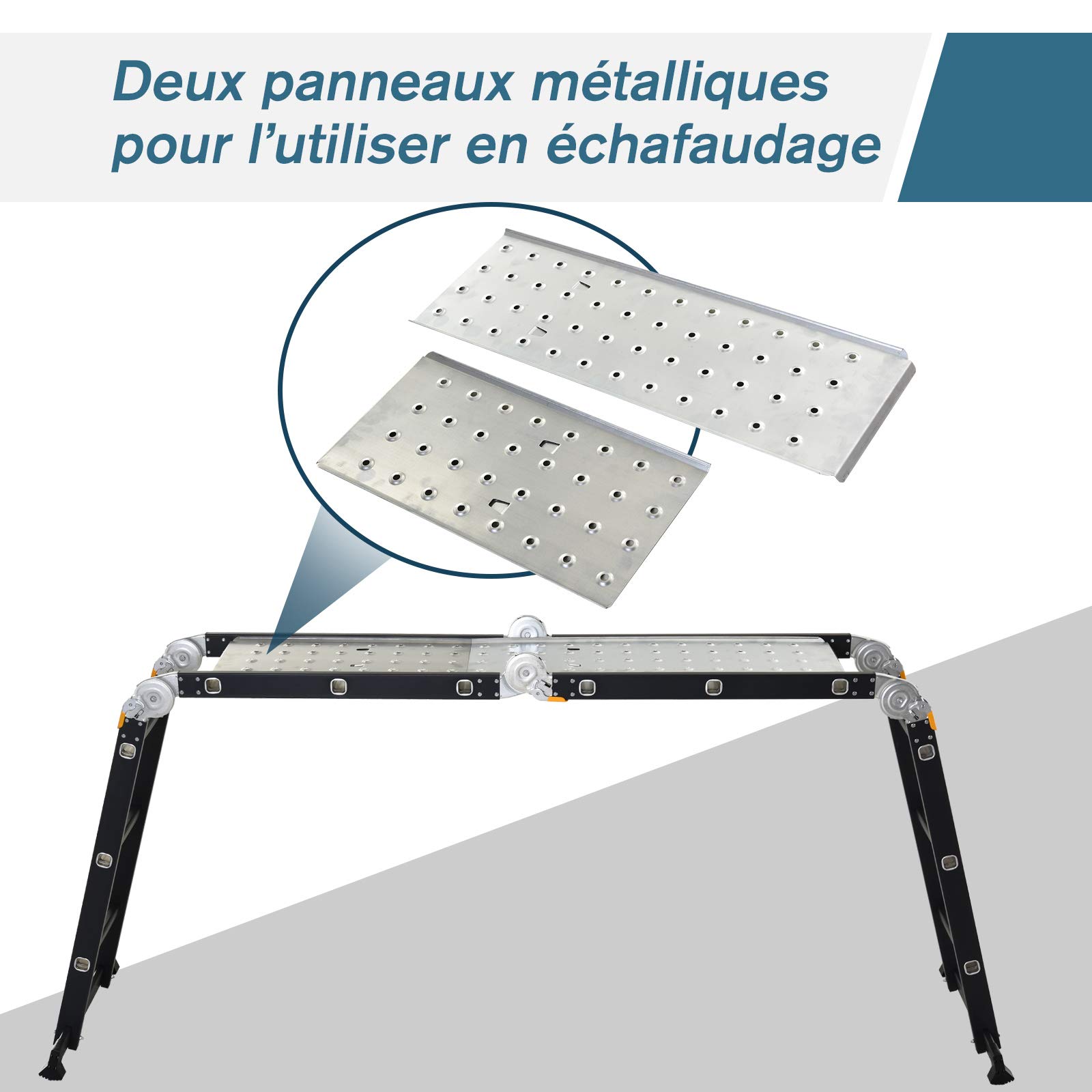 HOMCOM Échelle Aluminium Pliable Multifonction 5 Positions 3,7 m Noir | 12 Échelons, Certification NF EN131, Charge Max. 150 Kg