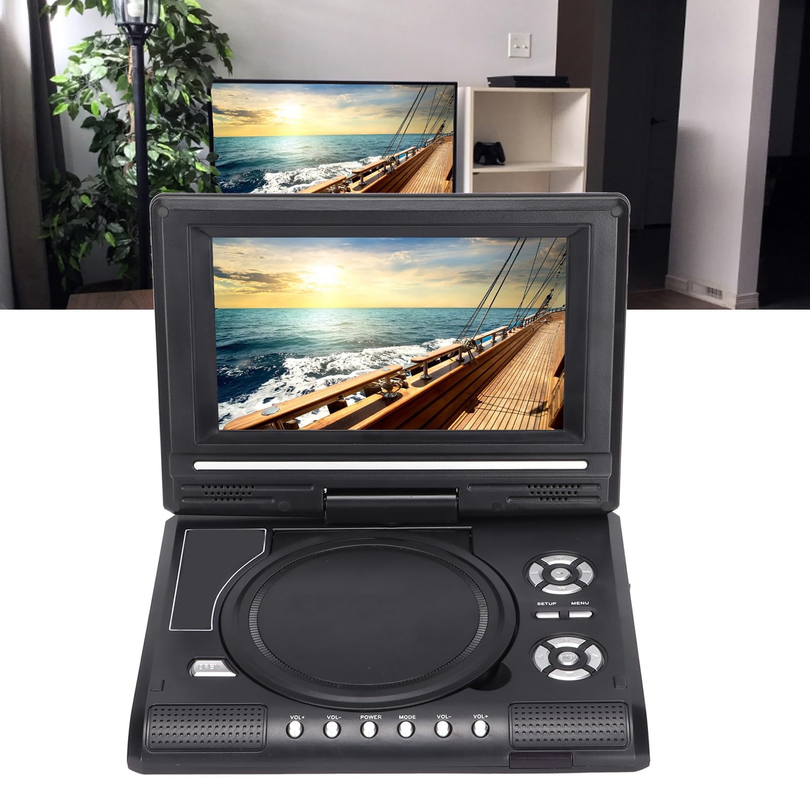 Mobiler DVD-Player, 6,8/8,5 Zoll Tragbares High-Definition-Wiedergabegerät, Multifunktionaler DVD-Player für das Heimbüro, 270°-Drehung HD-LCD-Breitbild-Display (LMD-750 EU-Stecker)