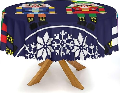 Miniatura 2 de Mantel redondo con temática de cascanueces, 70 pulgadas, tela impermeable, mantel reutilizable duradero, a prueba de derrames, lavable, a prueba de